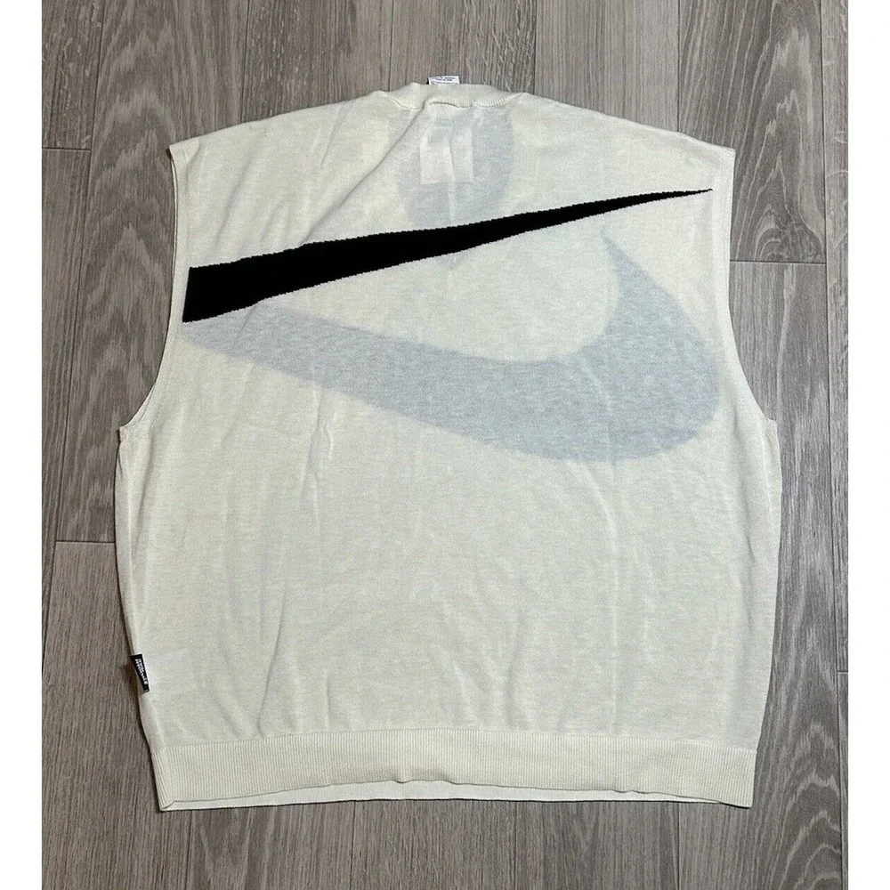 Nike Golf V-Neck Sweater Vest Cream With Black Swoosh Size XL (FD2873-113)
